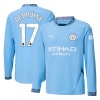 Officiële Voetbalshirt Manchester City De Bruyne 17 Thuis 2024-25 Lange Mouw - Heren